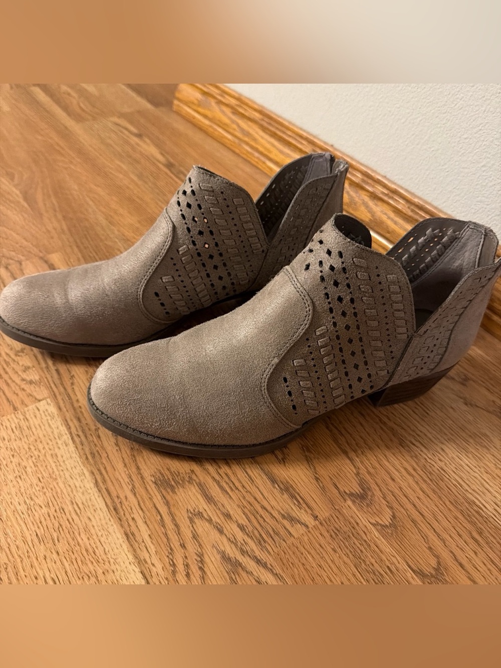 Womens taupe Perforated Suede Ankle Shoes
